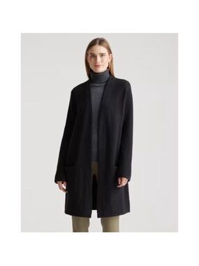 Quince Superfine Merino Wool Black Cardigan Sweater Coat Long Size Medium Black